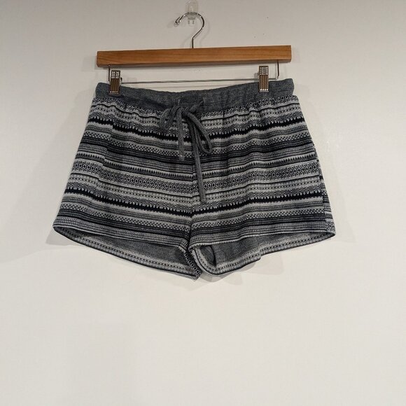 Yawn Knitted Patterned Drawstring Pajama Shorts Grey Navy Blue Size Medium - Picture 1 of 3